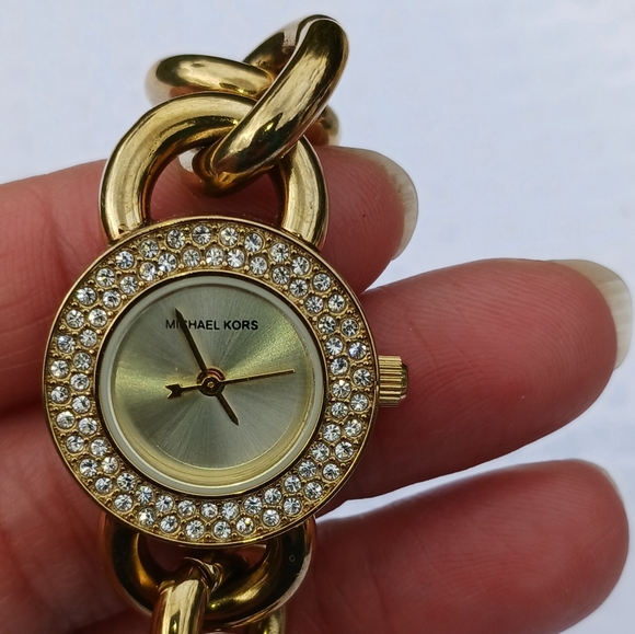 Michael Kors Watch Gold Chain Link Crystal Face MK Bling Watch - Picture 5 of 15